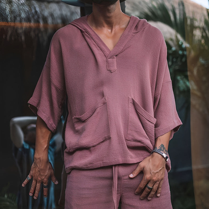 Men’s Bali Boho Two-Piece Set | Shirt & Shorts-Dark Pink-M-State of Style