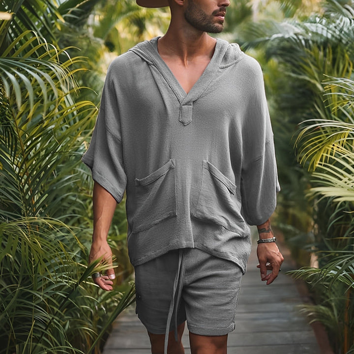 Men’s Bali Boho Two-Piece Set | Shirt & Shorts-Grey-M-State of Style