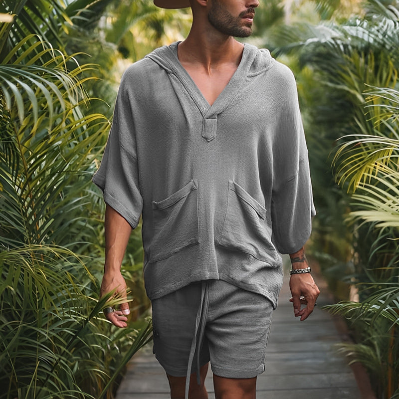 Men’s Bali Boho Two-Piece Set | Shirt & Shorts-Grey-M-State of Style
