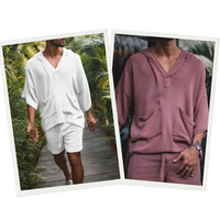 Men’s Bali Boho Two-Piece Set | Shirt & Shorts-Pink-M-State of Style