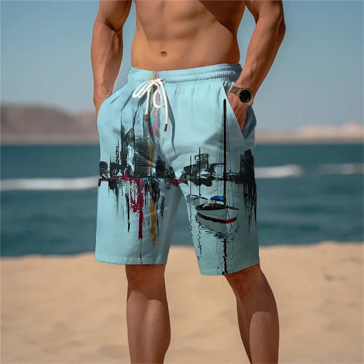 Men's Beach Shorts Cotton 3D Print Breathable Summer Look - Jamal-Light blue speckled-S-State of Style