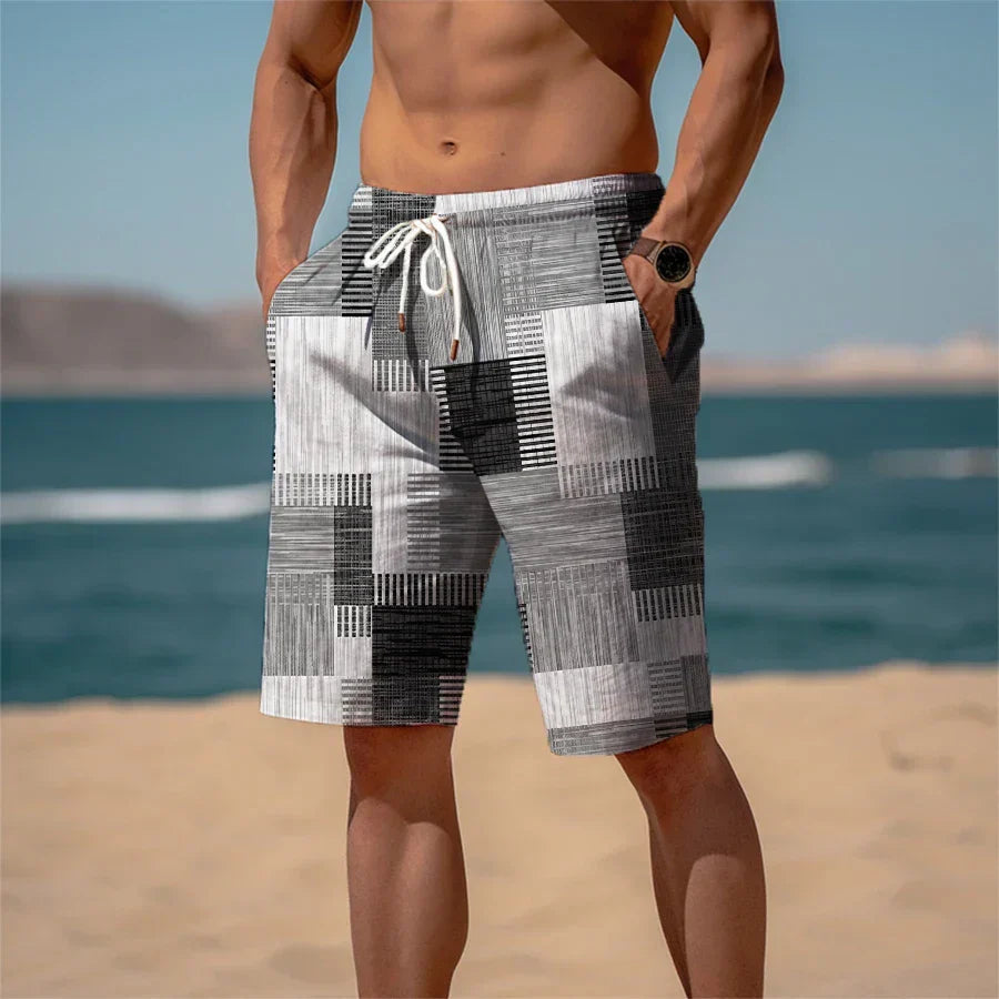 Men's Beach Shorts Cotton 3D Print Breathable Summer Look - Jamal-Minimalist melange grey-S-State of Style