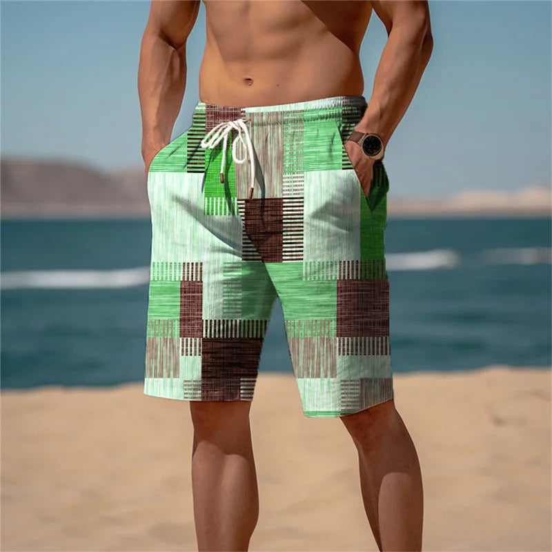 Men's Beach Shorts Cotton 3D Print Breathable Summer Look - Jamal-Minimalist mixed green-S-State of Style