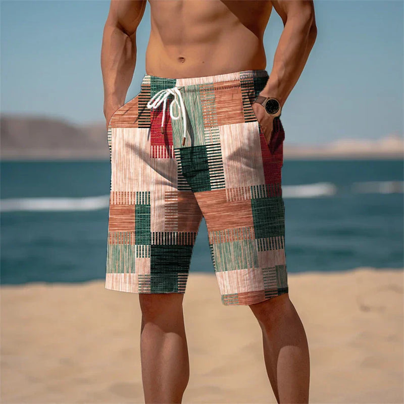 Men's Beach Shorts Cotton 3D Print Breathable Summer Look - Jamal-Minimalist mixed orange-S-State of Style