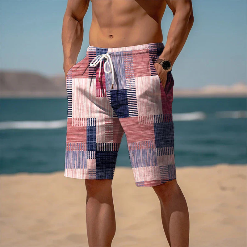 Men's Beach Shorts Cotton 3D Print Breathable Summer Look - Jamal-Minimalist mixed red-S-State of Style