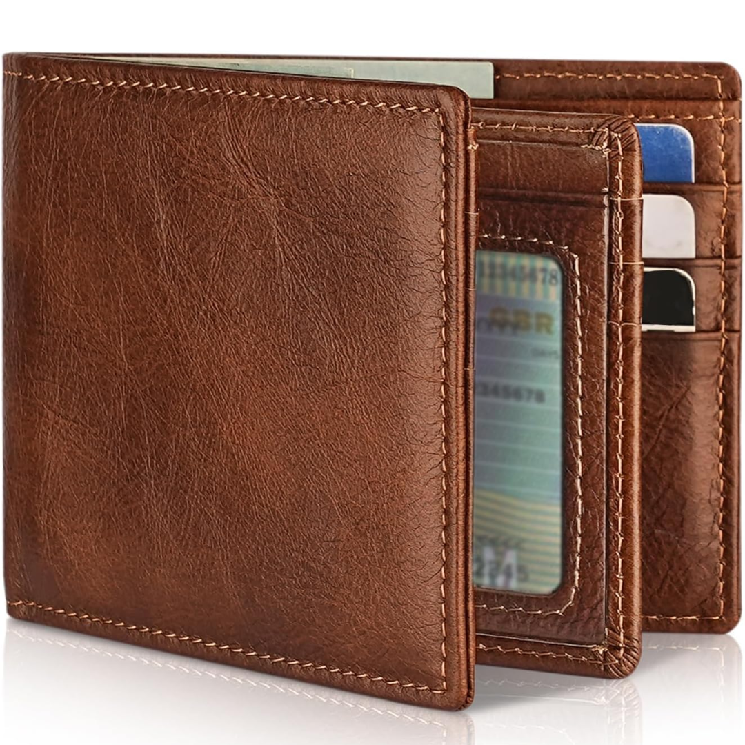 Men's Bifold Genuine Leather RFID Blocking Wallet - StitchCraft-Brown-State of Style
