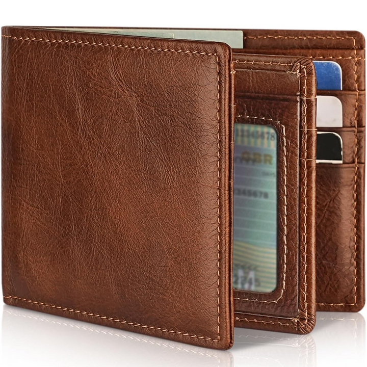 Men's Bifold Genuine Leather RFID Blocking Wallet - StitchCraft-Brown-State of Style