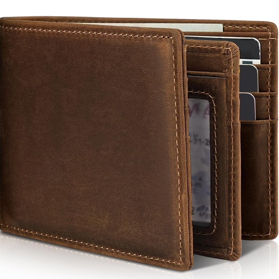 Men's Bifold Genuine Leather RFID Blocking Wallet - StitchCraft-Coffee brown-State of Style