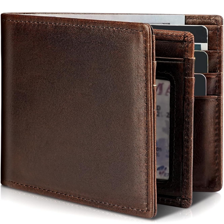 Men's Bifold Genuine Leather RFID Blocking Wallet - StitchCraft-Dark brown-State of Style