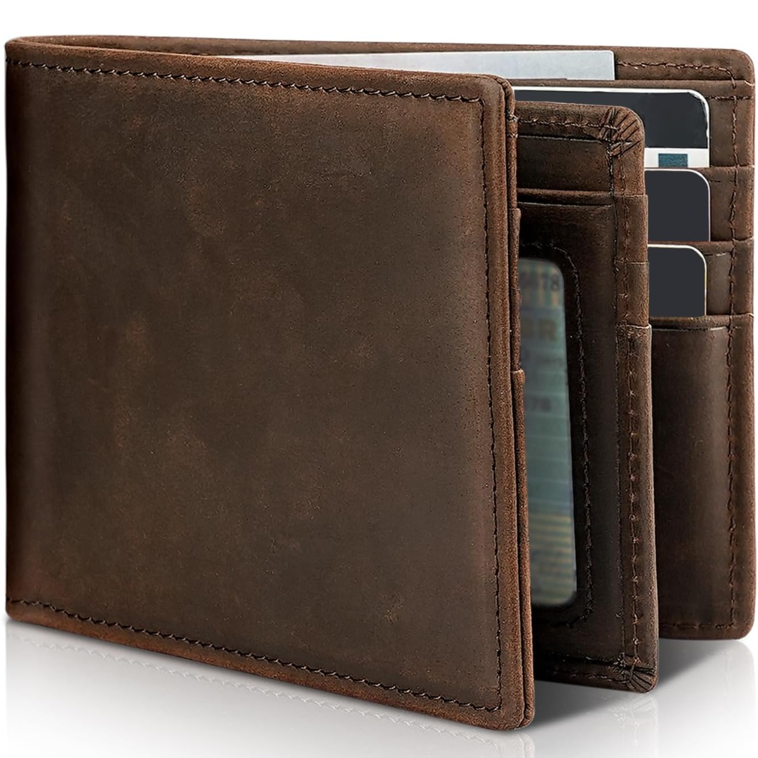Men's Bifold Genuine Leather RFID Blocking Wallet - StitchCraft-Dark Coffee Brown-State of Style