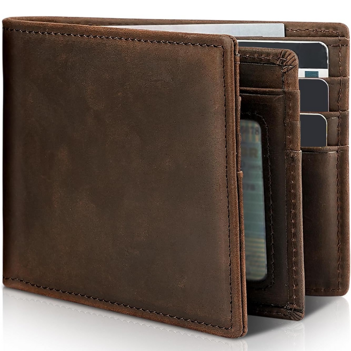 Men's Bifold Genuine Leather RFID Blocking Wallet - StitchCraft-Dark Coffee Brown-State of Style