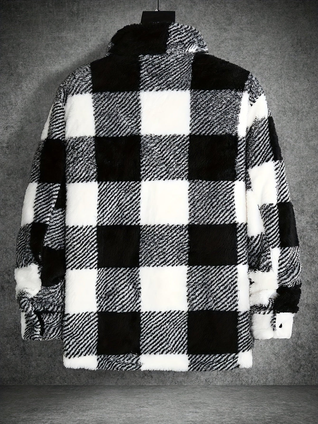 Men's Black and White Checked Fleece Jacket - Riley-S-State of Style