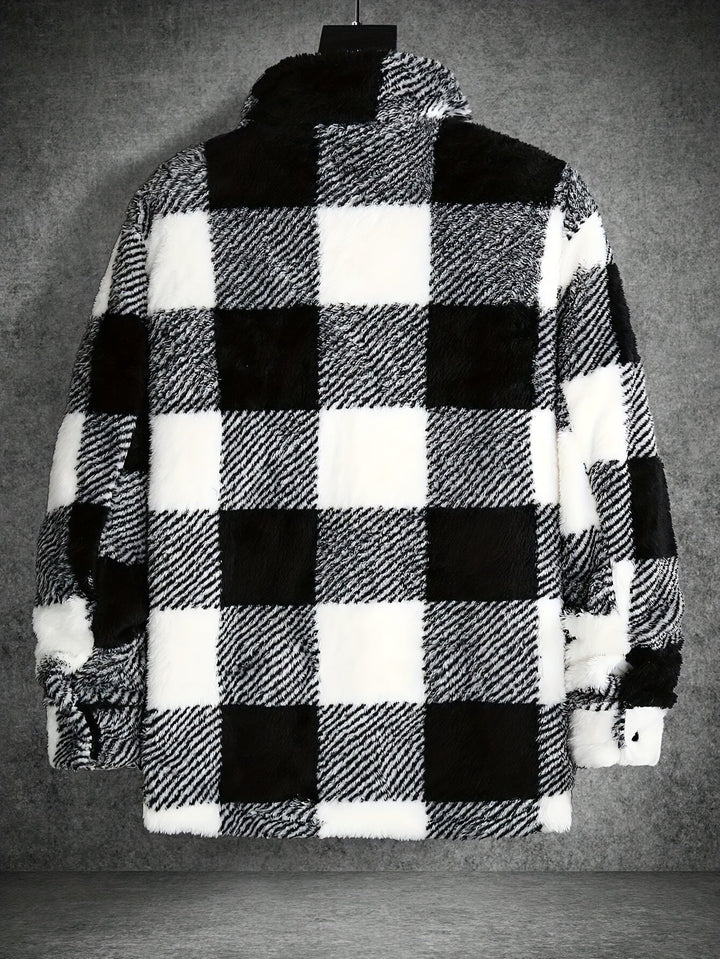 Men's Black and White Checked Fleece Jacket - Riley-S-State of Style