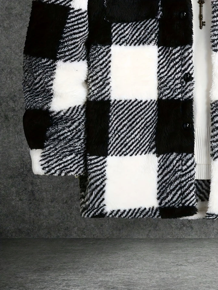Men's Black and White Checked Fleece Jacket - Riley-S-State of Style
