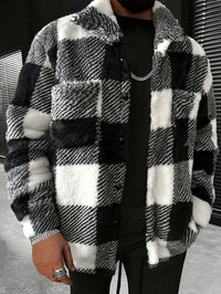 Men's Black and White Checked Fleece Jacket - Riley-S-State of Style
