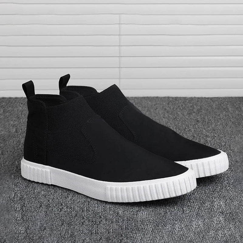 Men's Canvas Sneakers with High-Top Design – Lennard-Black Red-6-State of Style