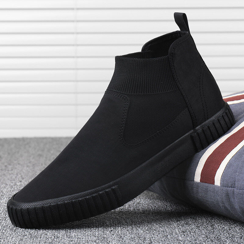 Men's Canvas Sneakers with High-Top Design – Lennard-Black Red-6-State of Style