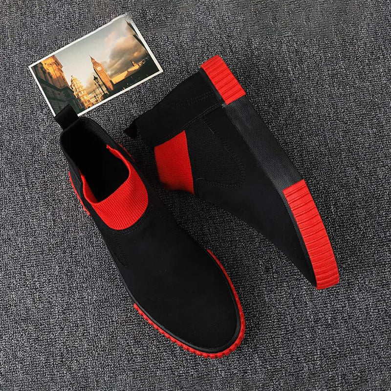 Men's Canvas Sneakers with High-Top Design – Lennard-Black Red-6-State of Style