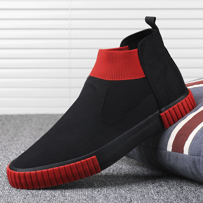 Men's Canvas Sneakers with High-Top Design – Lennard-Black Red-6-State of Style