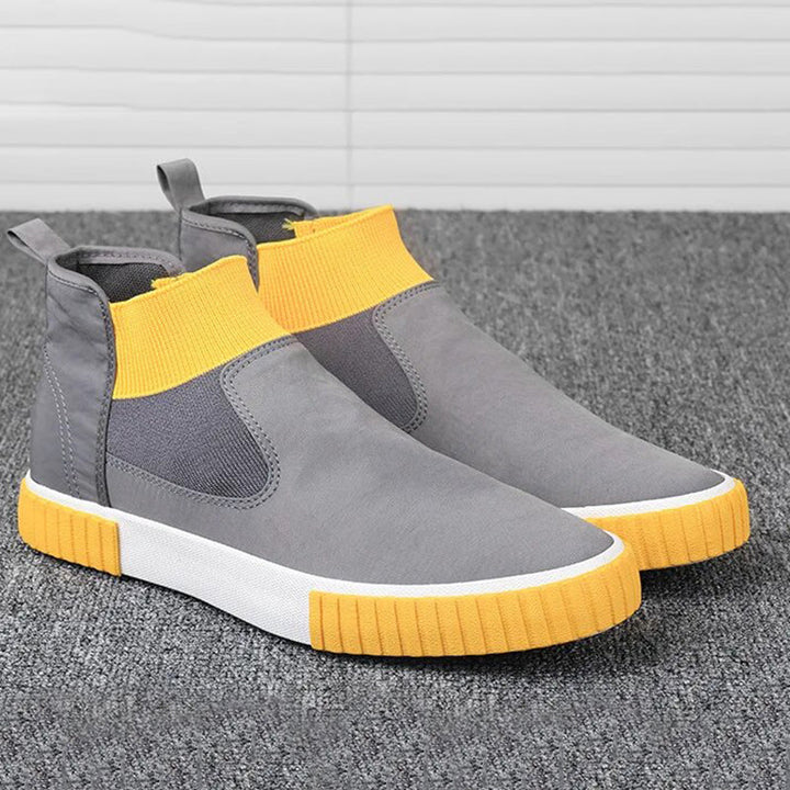 Men's Canvas Sneakers with High-Top Design – Lennard-Grey Yellow-6-State of Style