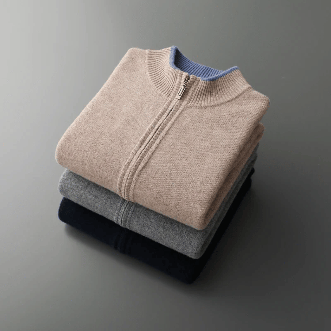 Men's Cashmere Zip Jacket – Laurent-Khaki-S-State of Style