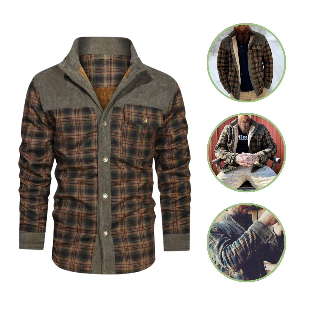 Men's Checked Outdoor Jacket - Mason-Olive Green-S-State of Style
