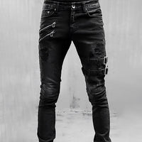Men's Denim Jeans with Buckles and Zippers - TitanEdge-Black-S-State of Style