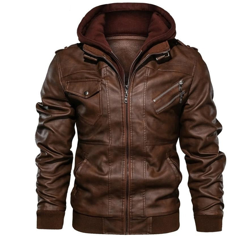 Men's Faux Leather Biker Jacket – Dane-Brown-S-State of Style