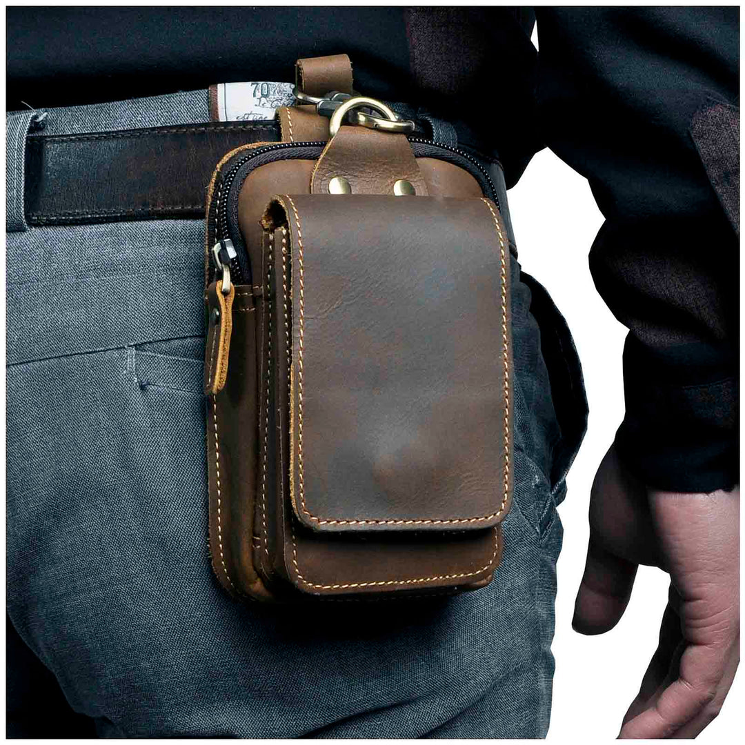 Men's High-Quality Leather Waist Bag - Guardian Leather-Dark Brown-State of Style
