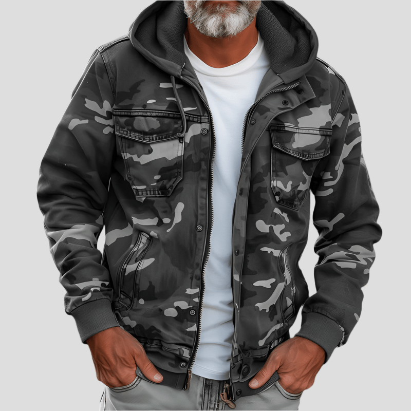 Men's hooded jacket in camouflage look – Bruno-Gray-XS-State of Style