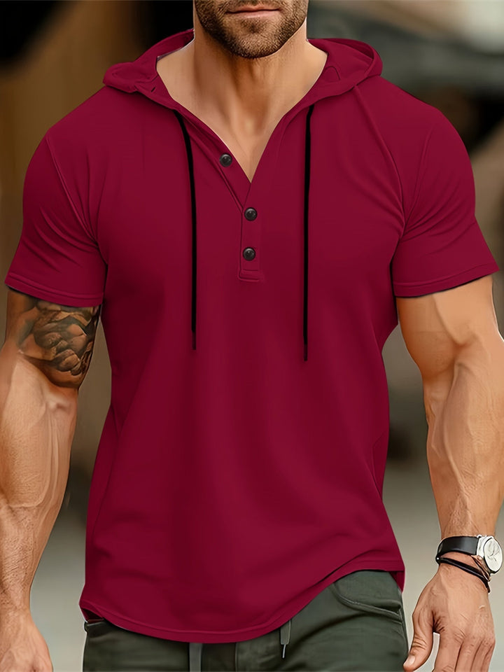 Men's Hoodie T-shirt with Button Closure – Mason-Burgundy red-S-State of Style