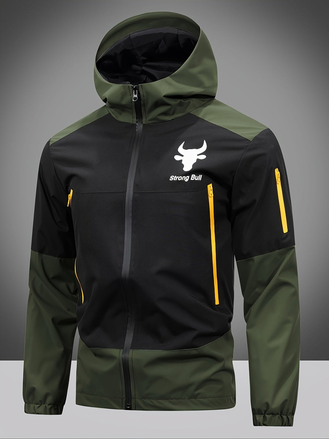 Men's Jacket with Zip, Hood, and Colour Block Design – Milan-Army Green-S-State of Style