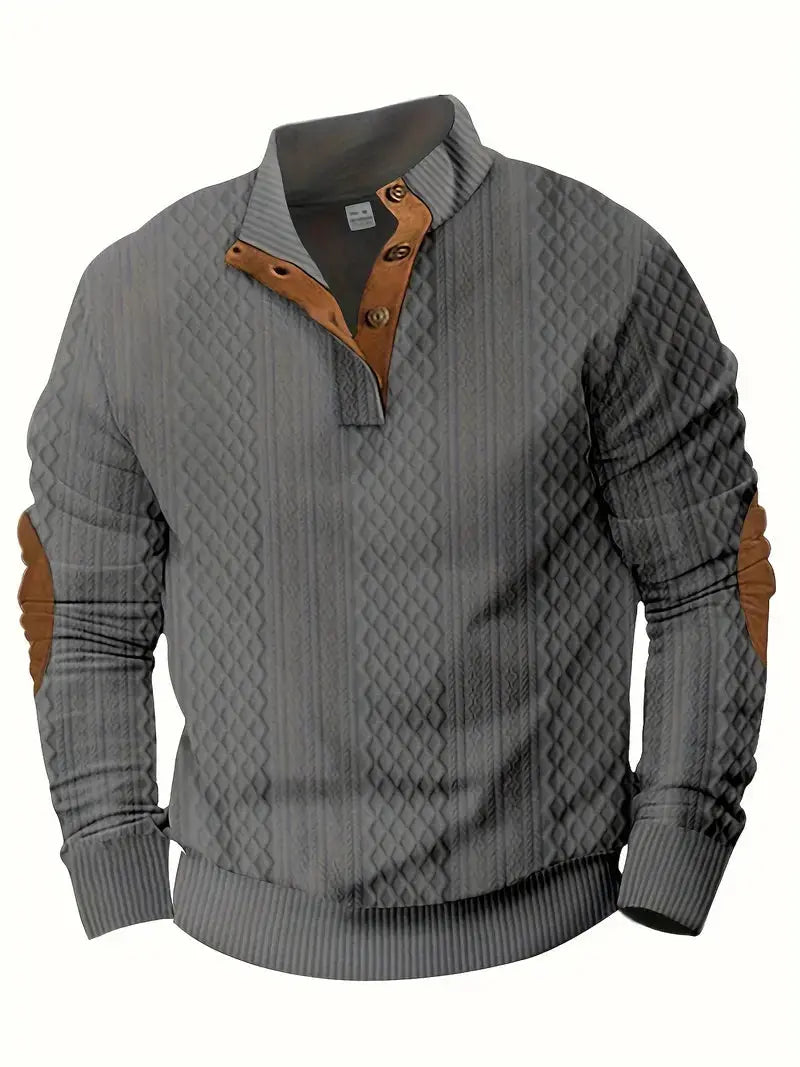 Men's Knitted Outdoor Jumper with Patches - Logan-Grey-S-State of Style