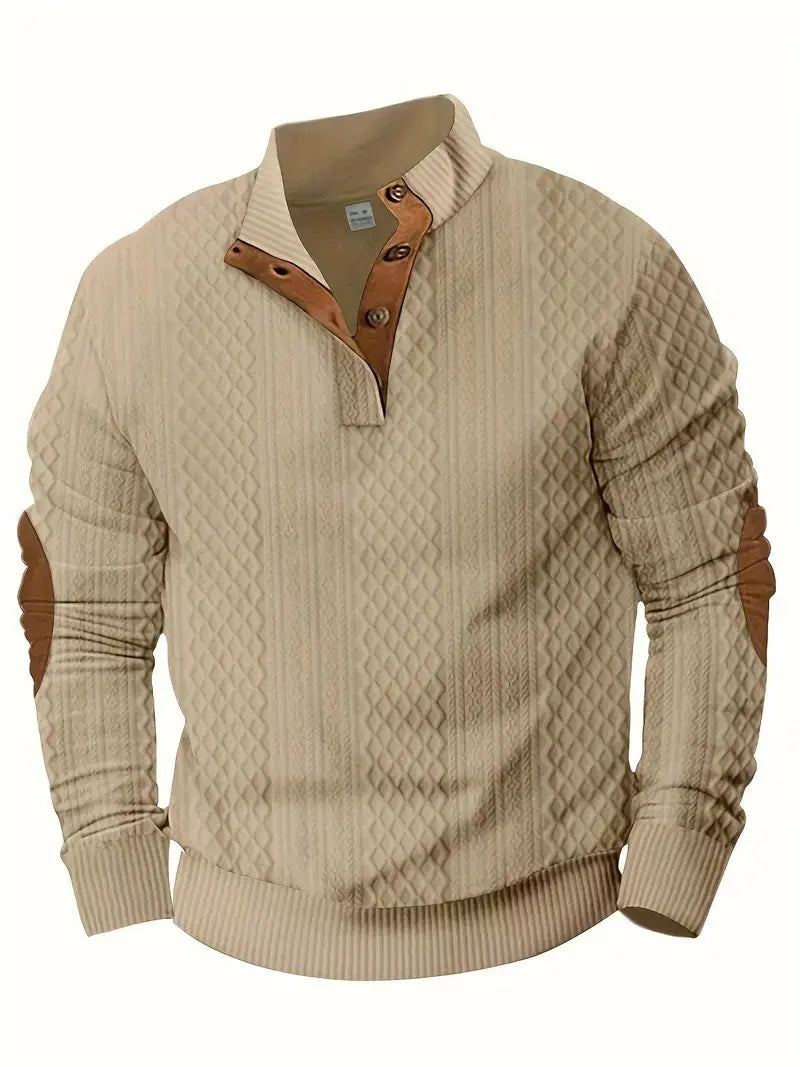 Men's Knitted Outdoor Jumper with Patches - Logan-Khaki-S-State of Style