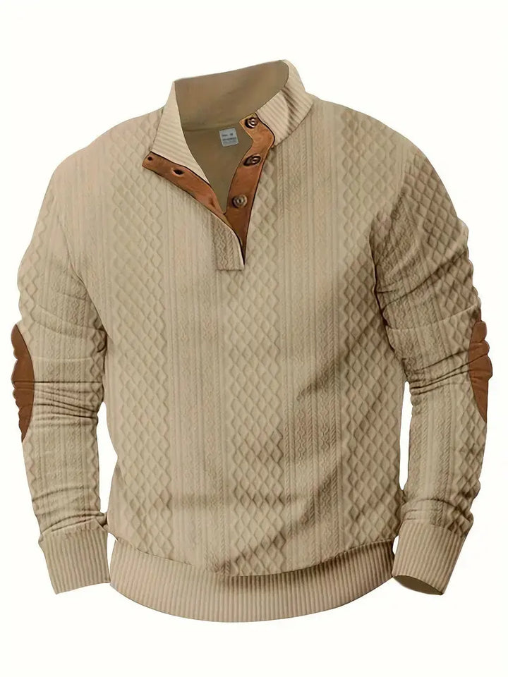 Men's Knitted Outdoor Jumper with Patches - Logan-Khaki-S-State of Style
