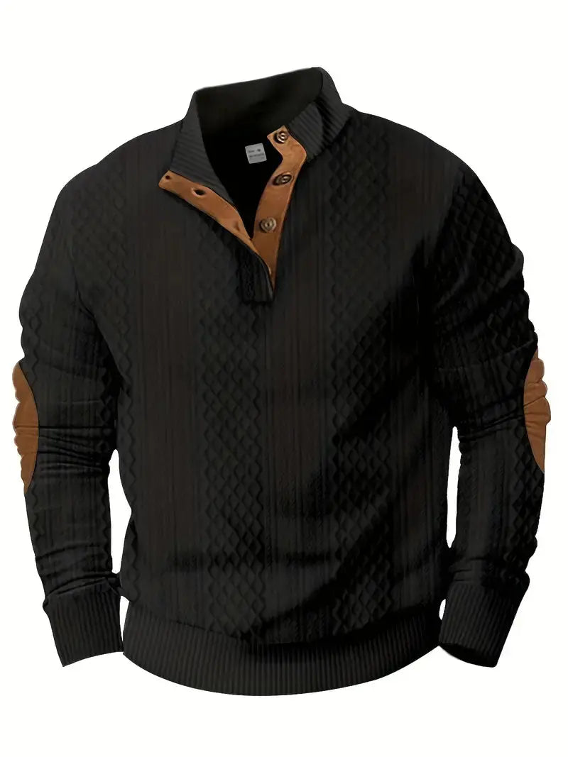Men's Knitted Outdoor Sweater with Patches - Logan-Black-S-State of Style