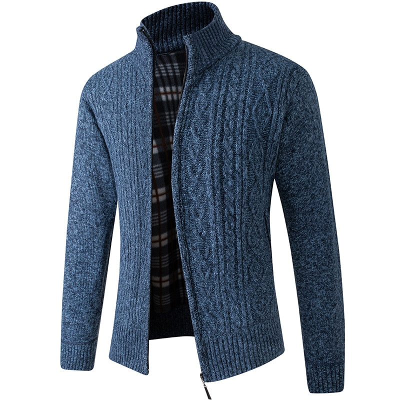 Men's Knitted Zipped Cardigan - Victor-Motif Blue-M-State of Style