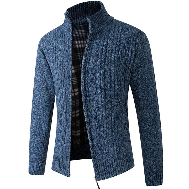 Men's Knitted Zipped Cardigan - Victor-Motif Blue-M-State of Style