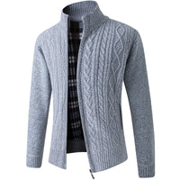 Men's Knitted Zipped Cardigan - Victor-Motif Light Grey-M-State of Style