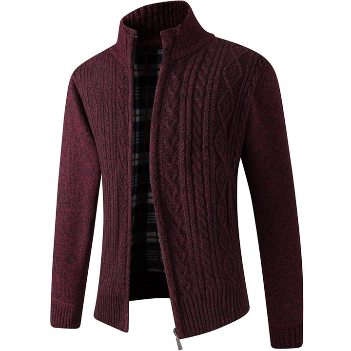 Men's Knitted Zipped Cardigan - Victor-Motif Red-M-State of Style