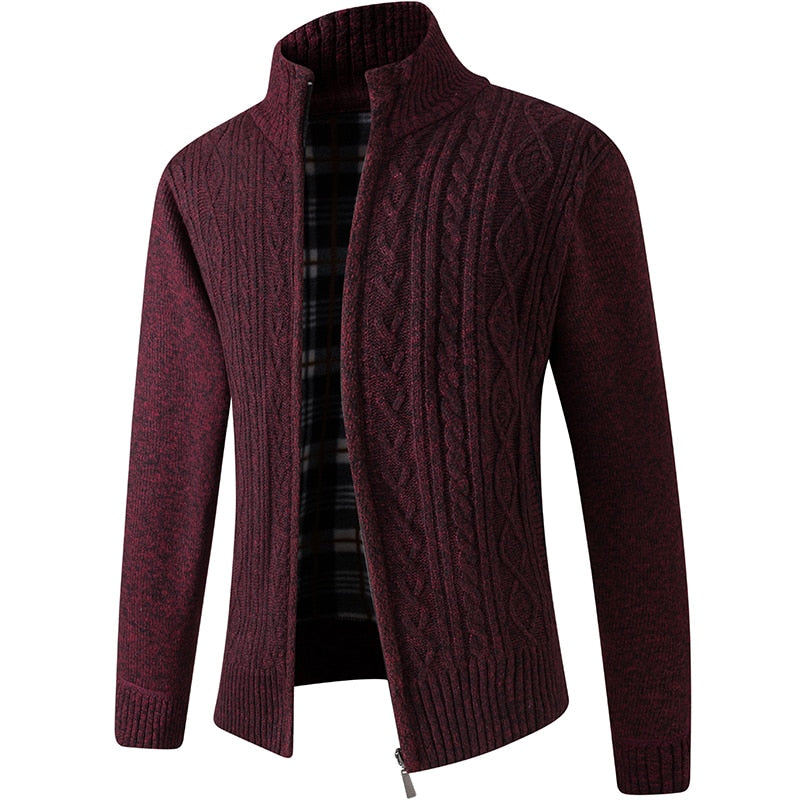 Men's Knitted Zipped Cardigan - Victor-Motif Red-M-State of Style