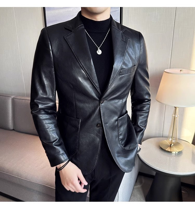 Men's Leather Blazer - Maverik-Black-XS-State of Style