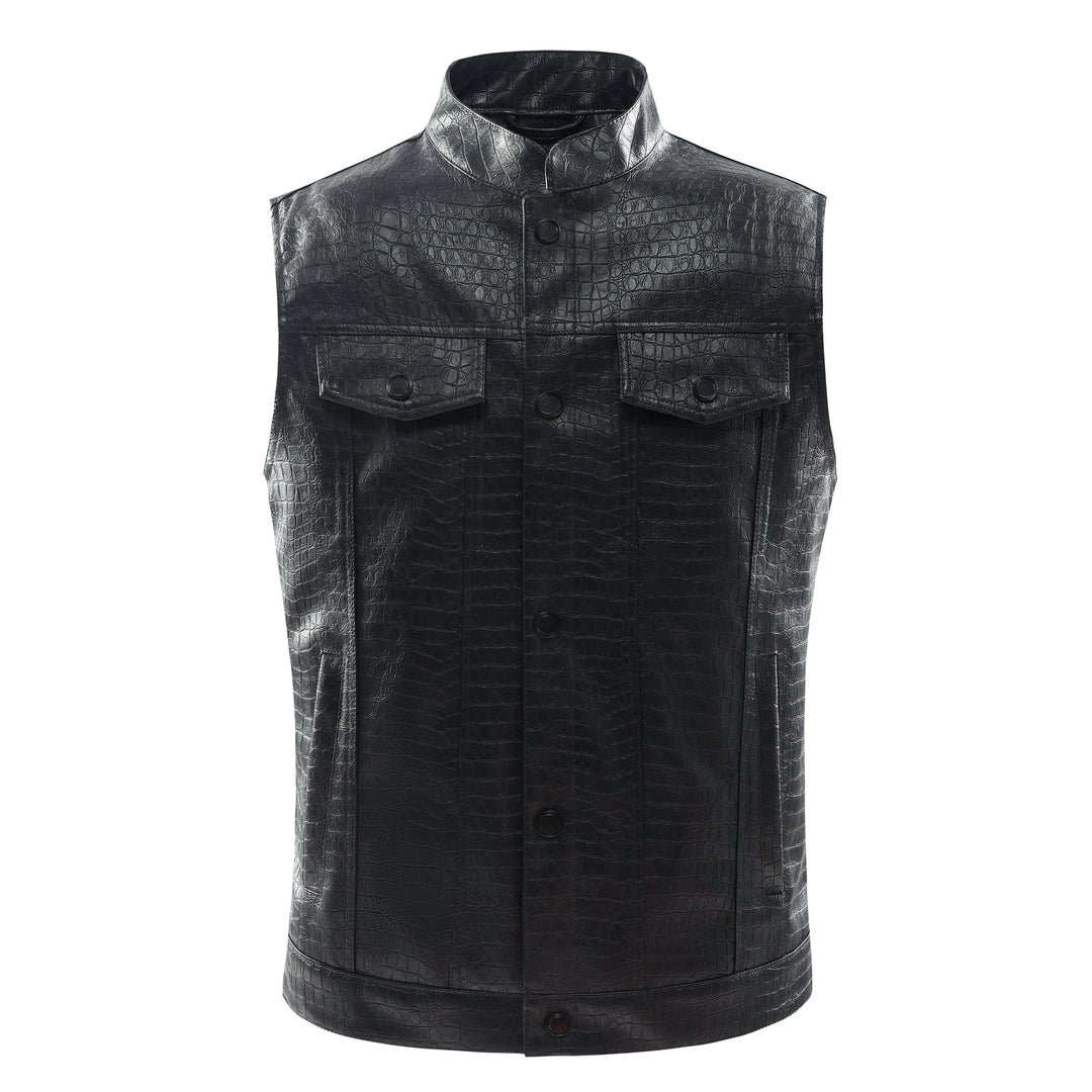Men's Leather Vest - Viper-Black-S-State of Style
