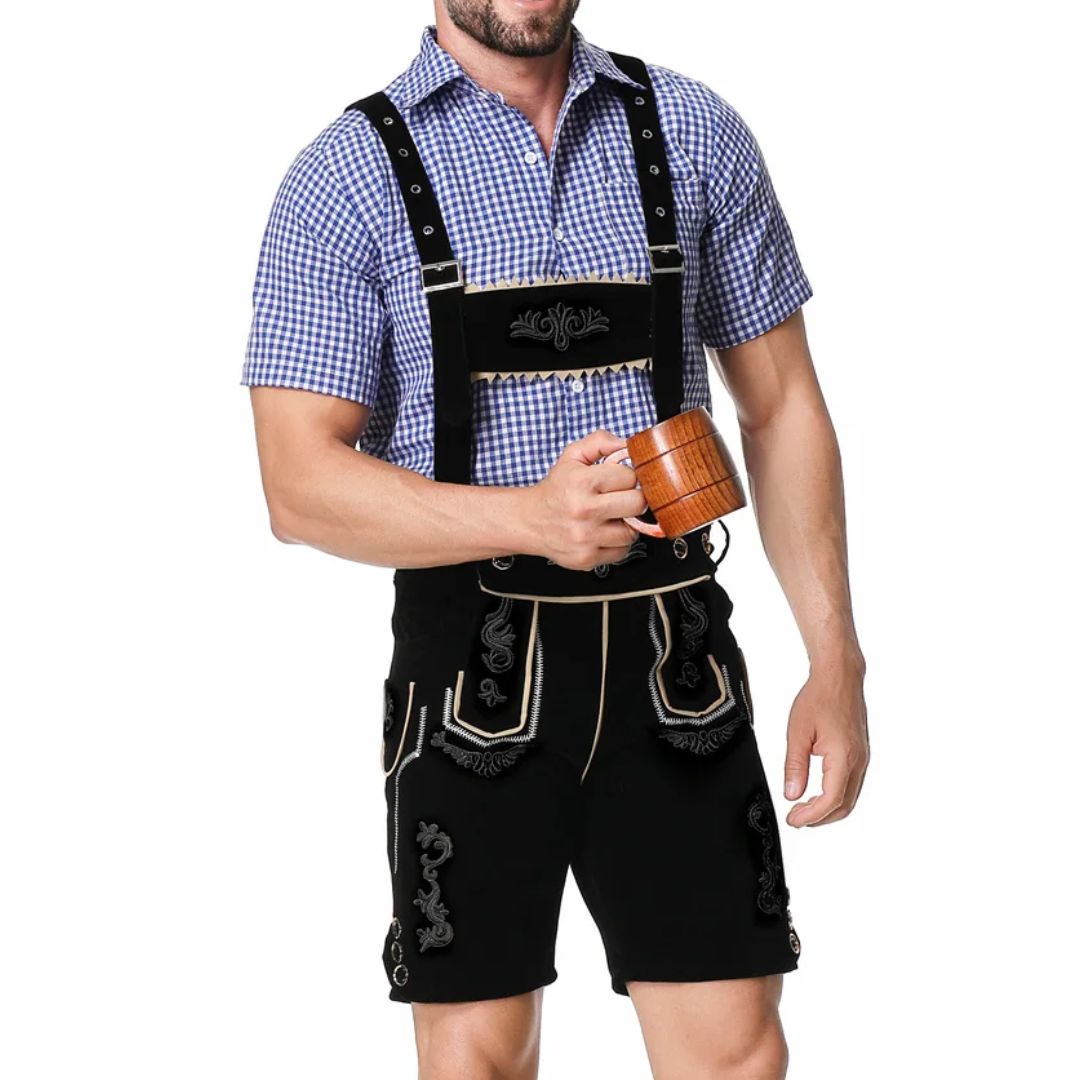Men’s Lederhosen Gregory – Traditional Bavarian Oktoberfest Outfit-Black-M-State of Style