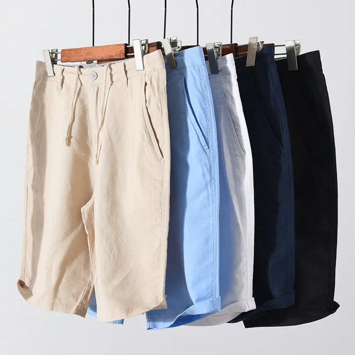 Men's linen-cotton summer shorts with button closure - Sandro-Black-S-State of Style