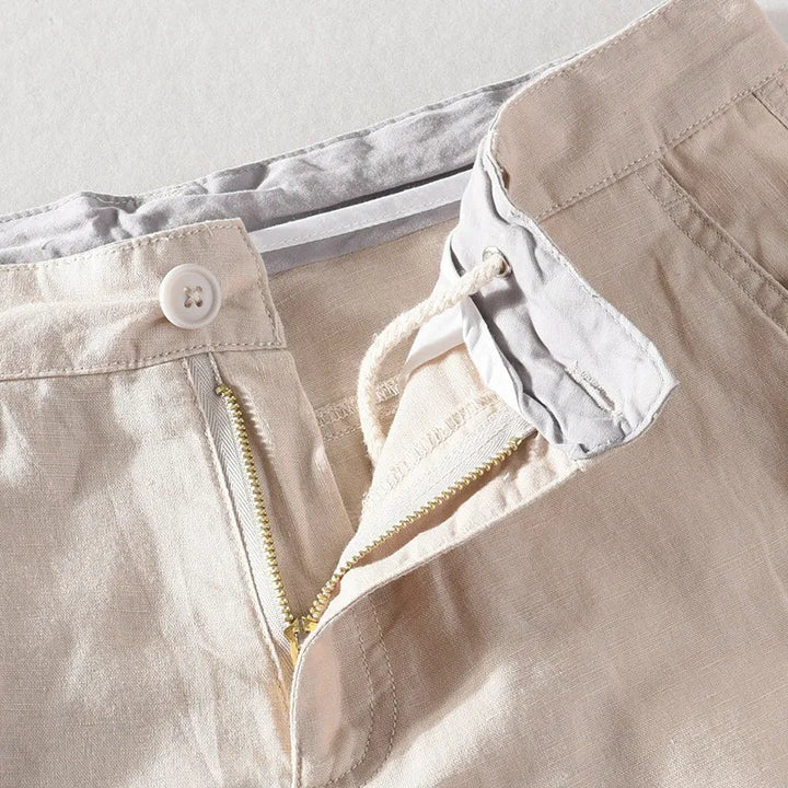 Men's linen-cotton summer shorts with button closure - Sandro-Black-S-State of Style