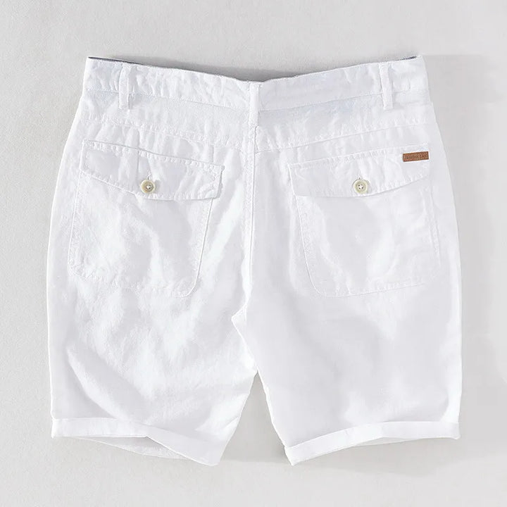 Men's linen-cotton summer shorts with button closure - Sandro-Black-S-State of Style