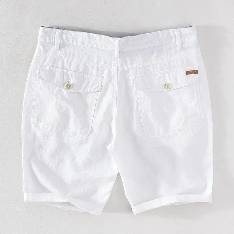 Men's linen-cotton summer shorts with button closure - Sandro-Black-S-State of Style