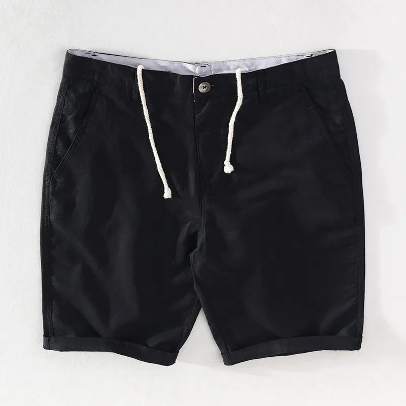 Men's linen-cotton summer shorts with button closure - Sandro-Black-S-State of Style