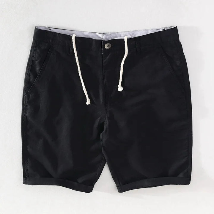 Men's linen-cotton summer shorts with button closure - Sandro-Black-S-State of Style